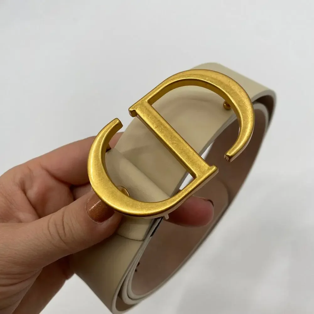 Christian Dior cream Gold CD Montaigne Logo Leather Belt